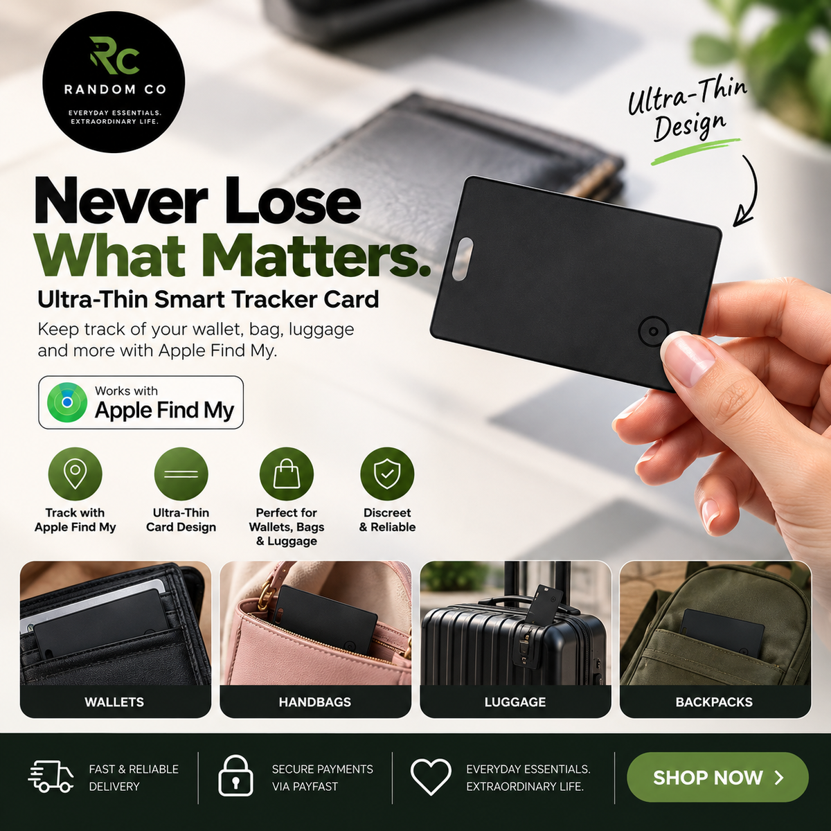 Ultra-Thin Smart Wallet Tracker Card | Works with Apple Find My