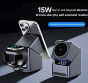 4-in-1 Rotating Magnetic Wireless Charging Station with Digital Clock