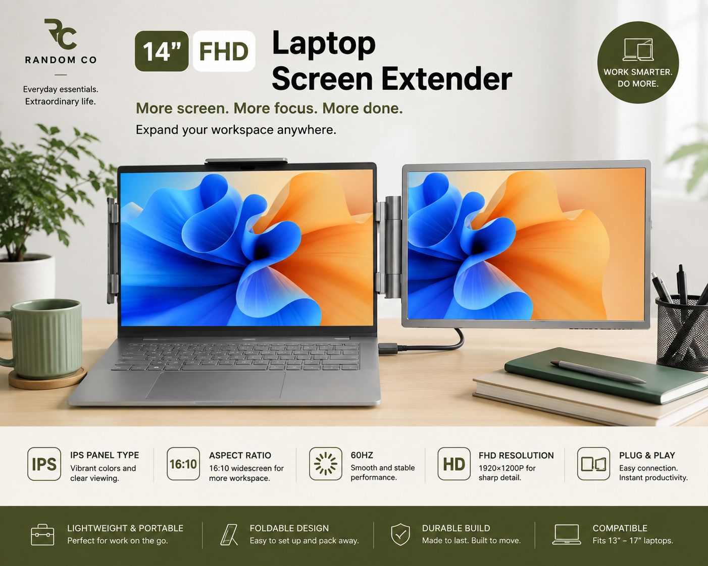 Portable 14-Inch FHD Laptop Screen Extender