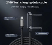 27W Fast-Charging Cable with Built-In Phone Stand