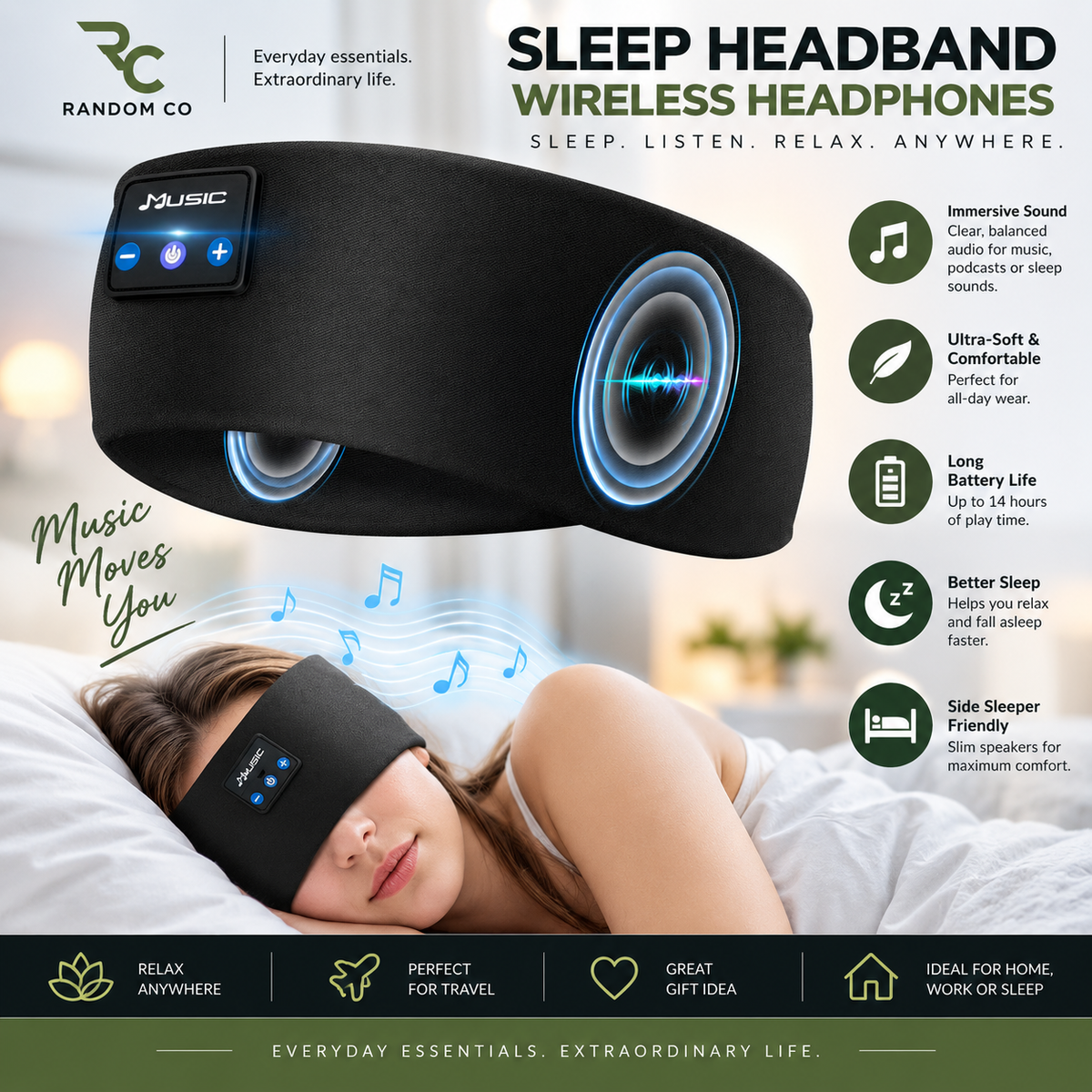 Wireless 3-in-1 Sleep Headband Headphones
