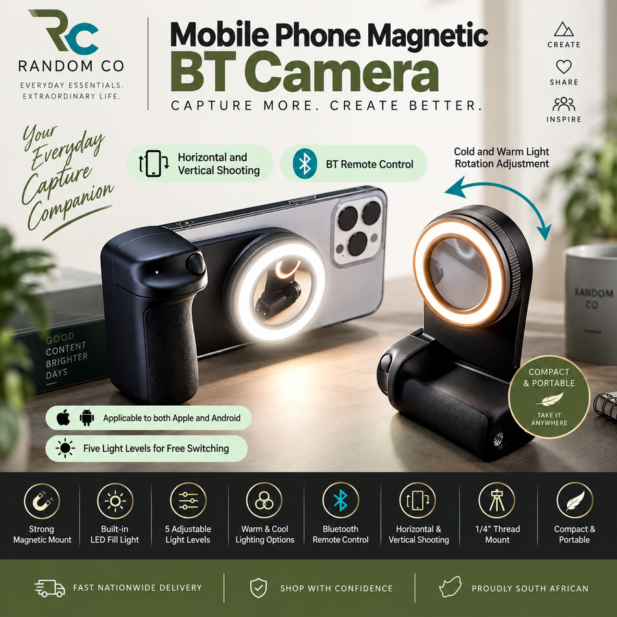 Magnetic Phone Camera Grip with LED Fill Light & Bluetooth Remote